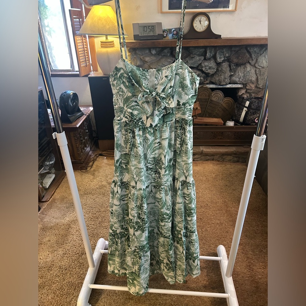 Cider Green Lush Leaf Tropical Print Long Dress💕